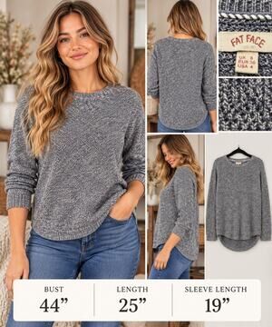 Fat Face Womens Size 4 Gray Marled Knit Crewneck Sweater Long Sleeve Coastal